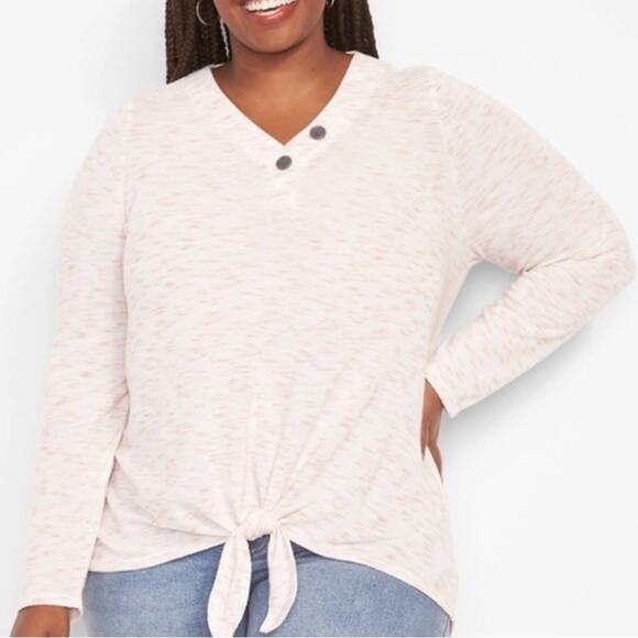 Lane Bryant Tie-Front Hacci Top‎ Button Detail Pink 14/16 - Picture 1 of 9